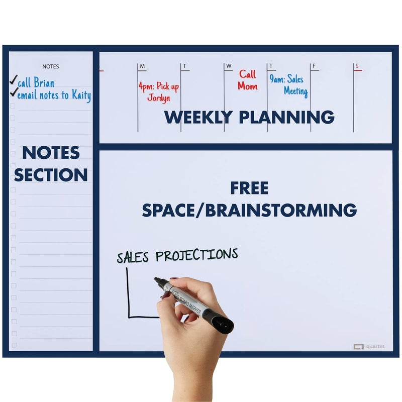 Quartet Glass Desktop Weekly Planner, 17" x 22", Whiteboard, Dry Erase Surface, Clean Erase, Includes 1 Dry Erase Marker, White (GDP2217W) - Image 3